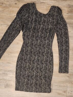 a'gaci Black Shimmer Long-Sleeve Knit Bodycon Dress